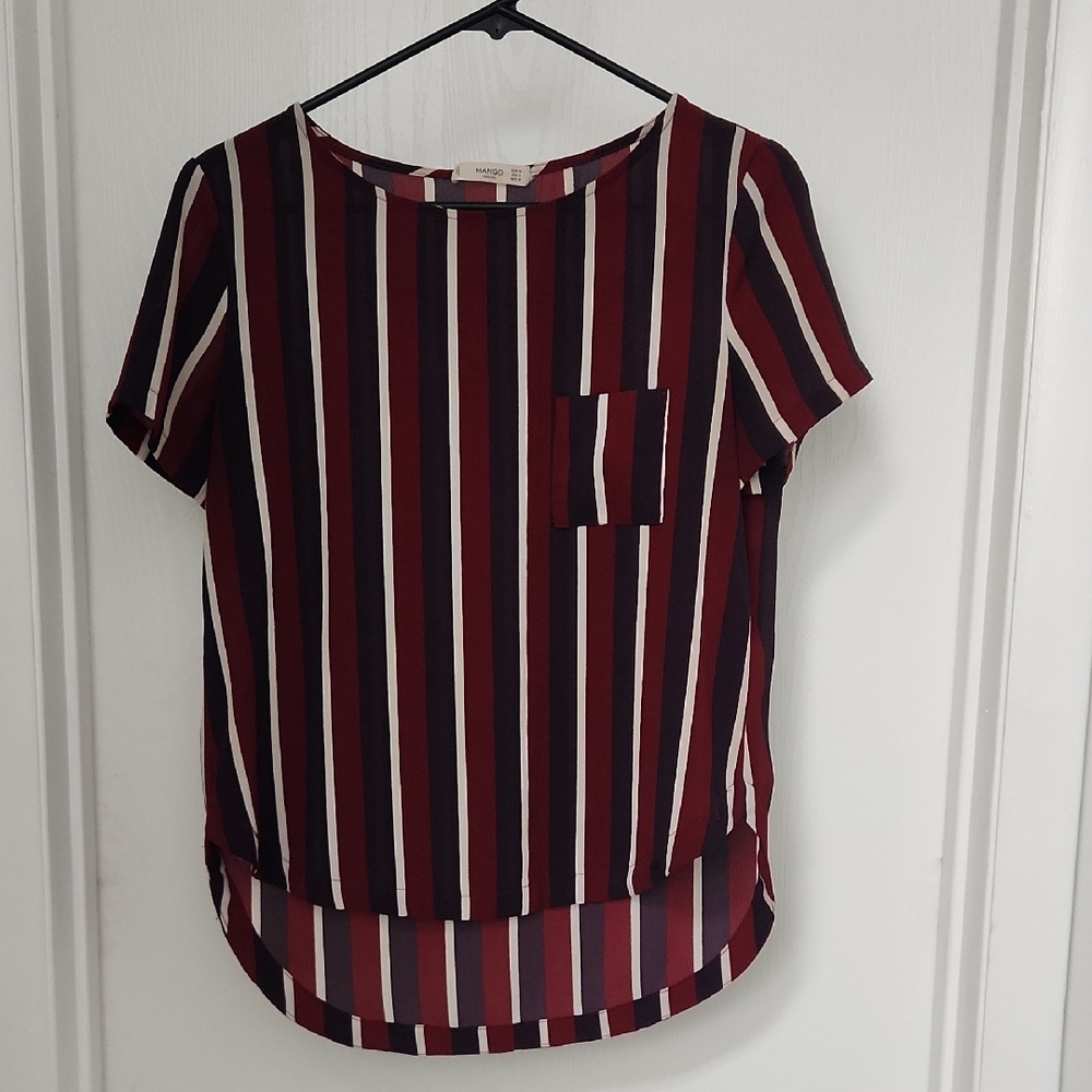 Mango Burgundy and White Striped Blouse